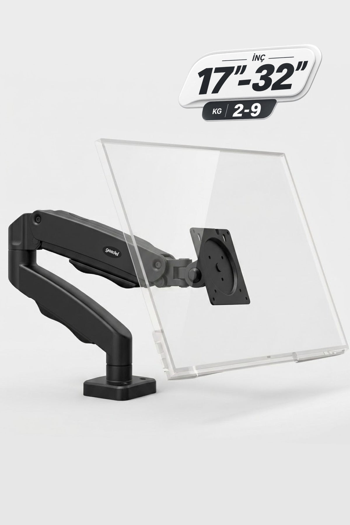 17-32 İnç Amortisörlü Monitör Kolu Tam Hareketli VESA Uyumlu Masa Kelepçeli Monitör Standı (2-9 kg) - Siyah