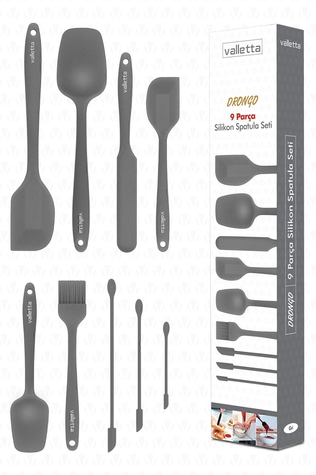 Drongo Kavanoz Sıyırıcılı Silikon Spatula Seti 9 Parça Gri