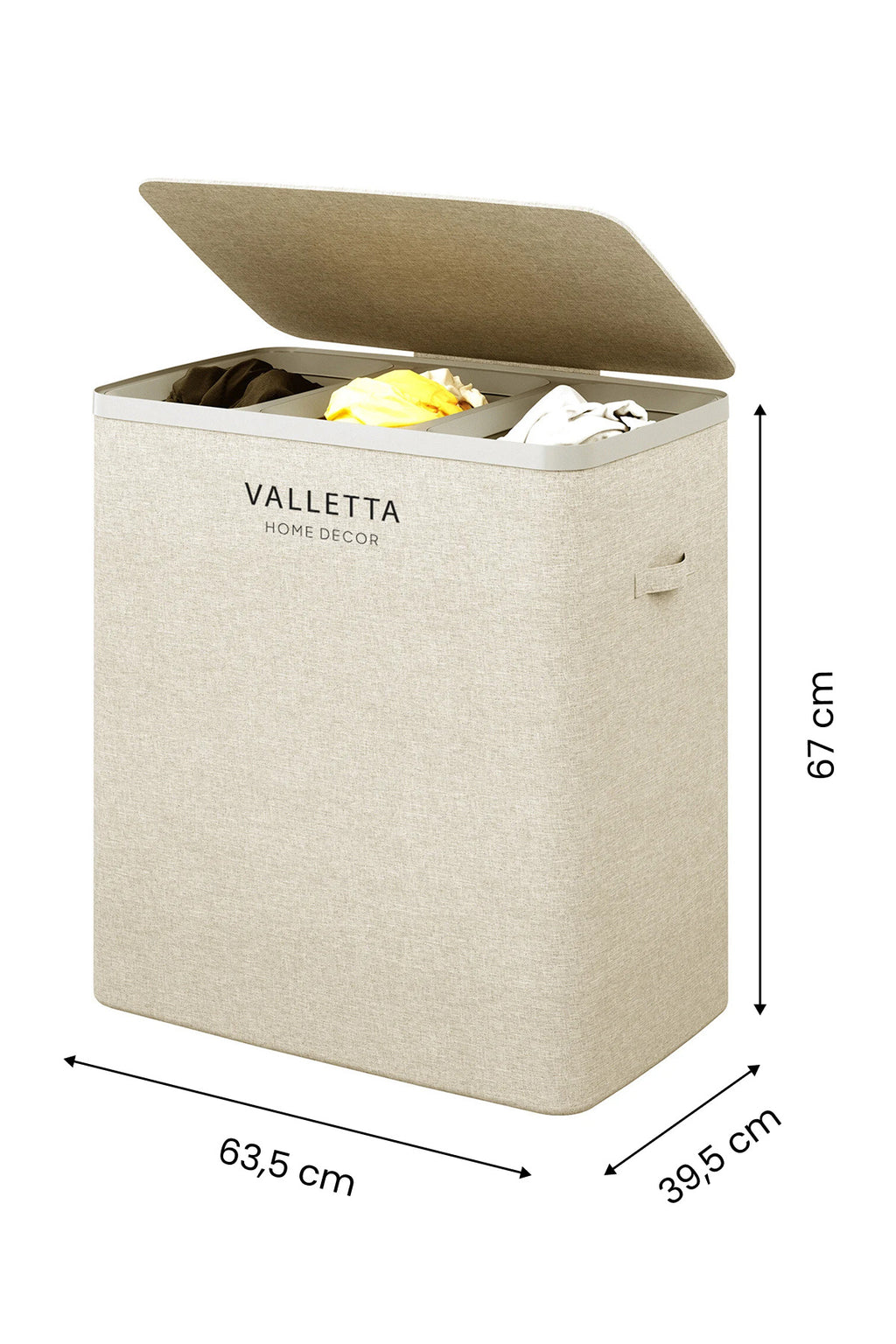 Paloma 120l Üç Yıkanabilir Bölmeli Katlanabilir Kumaş Kirli Çamaşır Sepeti Cappuccino Beige XL