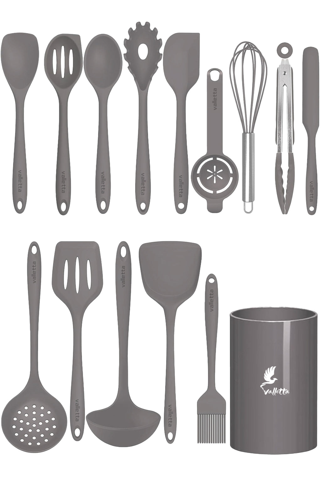 Trigona Isıya Dayanıklı Yanmaz Yapışmaz Silikon Spatula Seti 15 Parça Gri