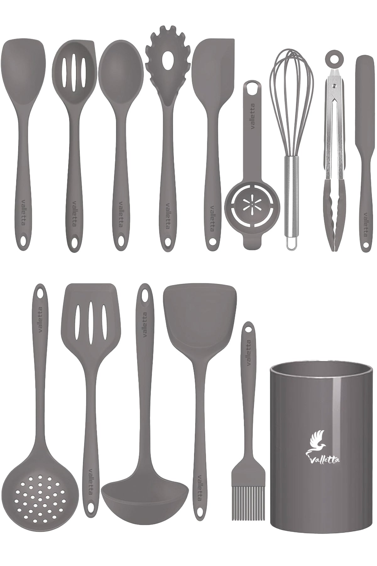 Trigona Isıya Dayanıklı Yanmaz Yapışmaz Silikon Spatula Seti 15 Parça Gri