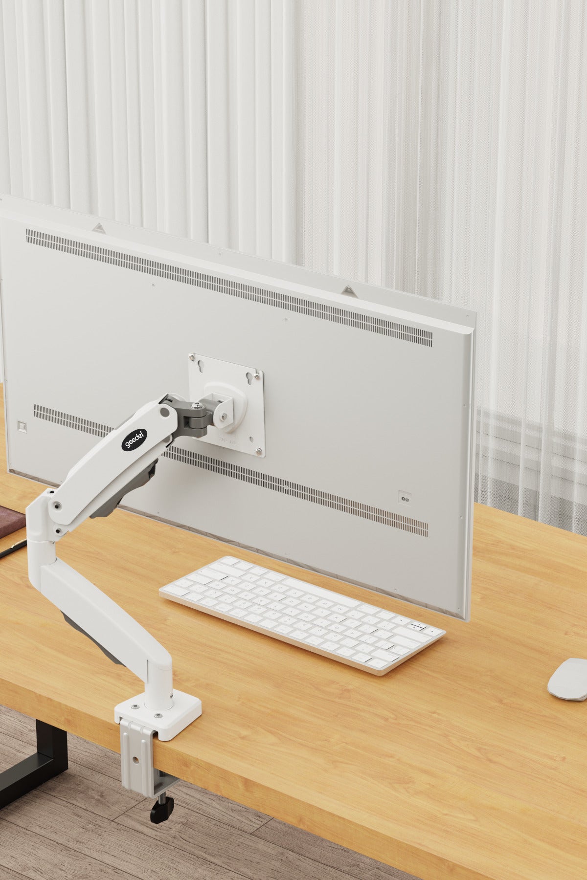 17-32 İnç Amortisörlü Monitör Kolu Tam Hareketli VESA Uyumlu Masa Kelepçeli Monitör Standı (2-9 kg) - BEYAZ