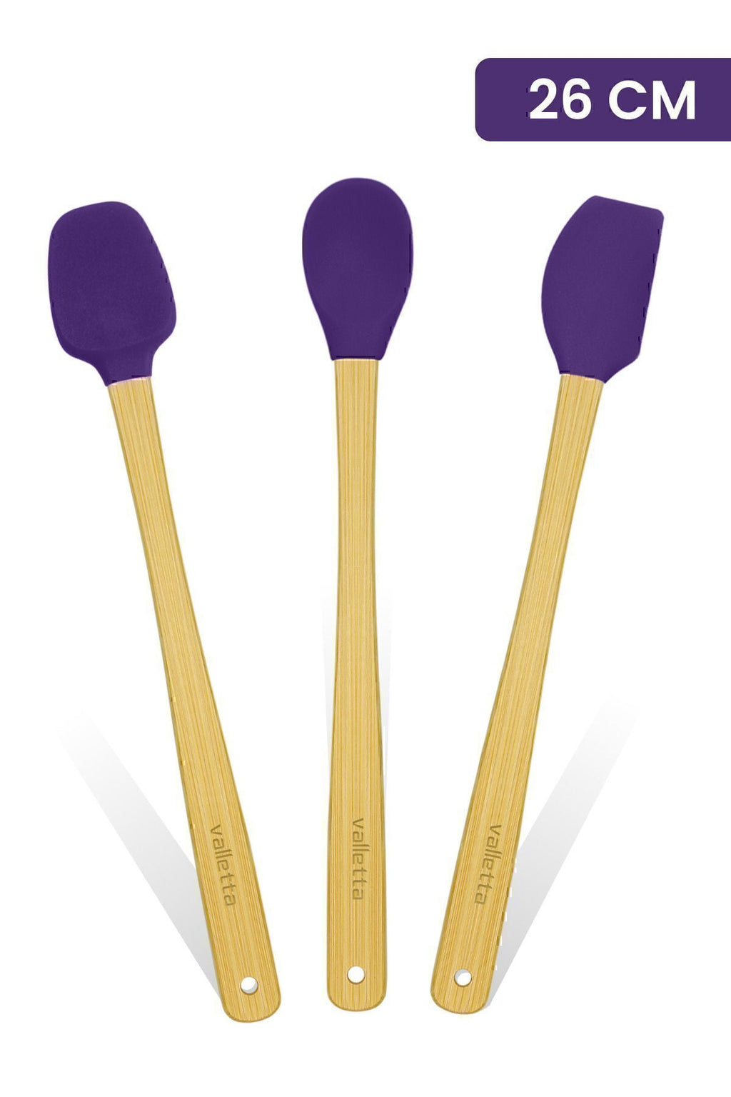 Indigo 3'lü Mor Bambu Silikon Spatula Seti Uzun 26 Cm