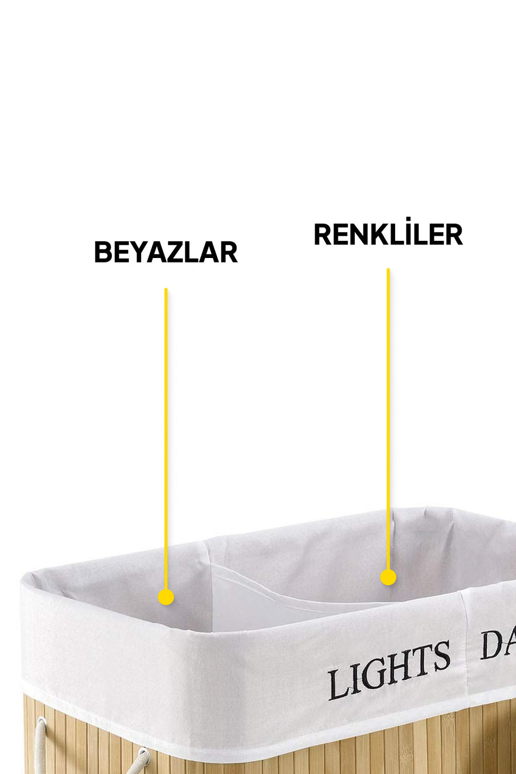 Honolulu Bambu 100l Çift Yıkanabilir Bölmeli Kirli Çamaşır Sepeti
