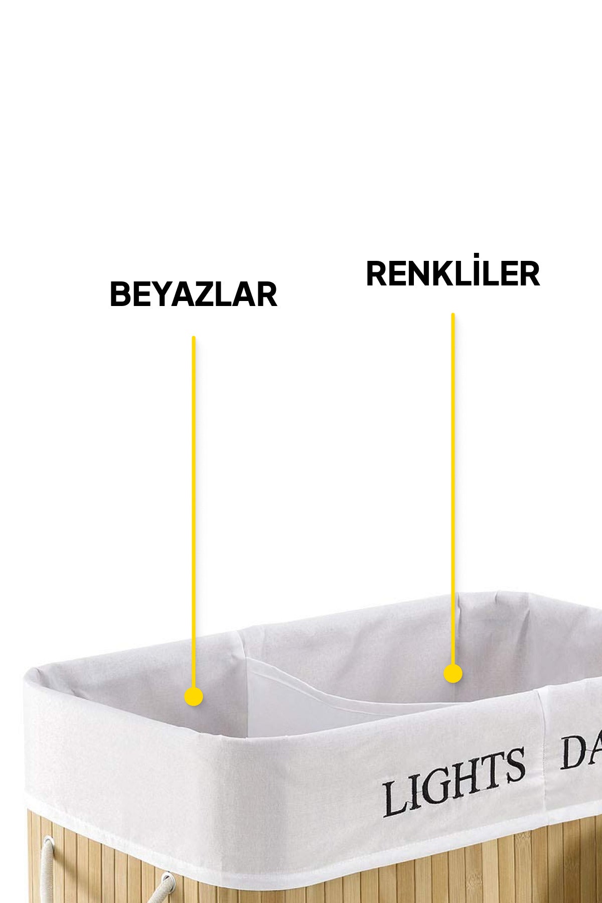 Honolulu Bambu 100l Çift Yıkanabilir Bölmeli Kirli Çamaşır Sepeti