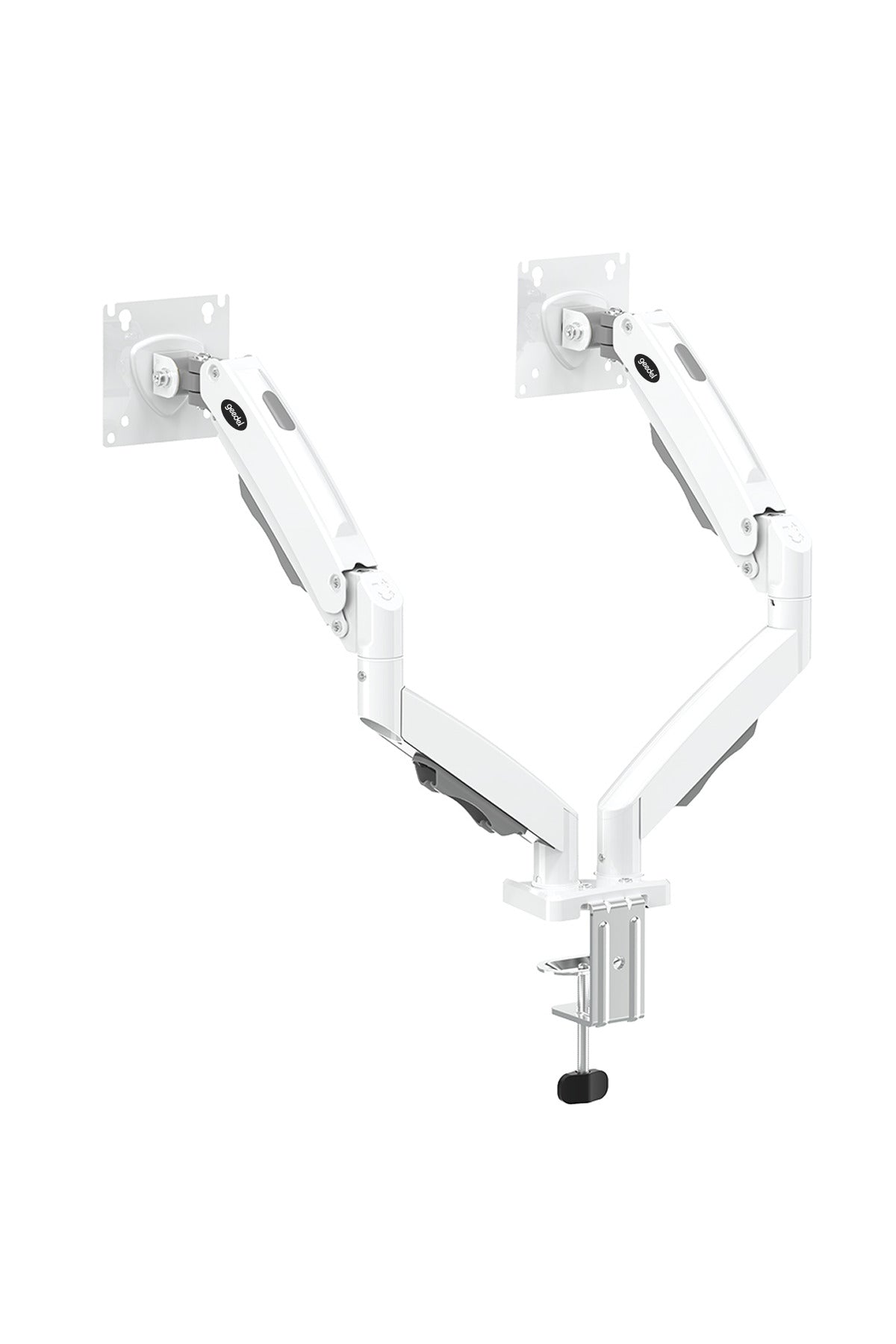 17-32 İnç Amortisörlü Çift Kollu Monitör Kolu Tam Hareketli VESA Uyumlu Masa Kelepçeli Monitör Standı (2-9 kg) - Beyaz