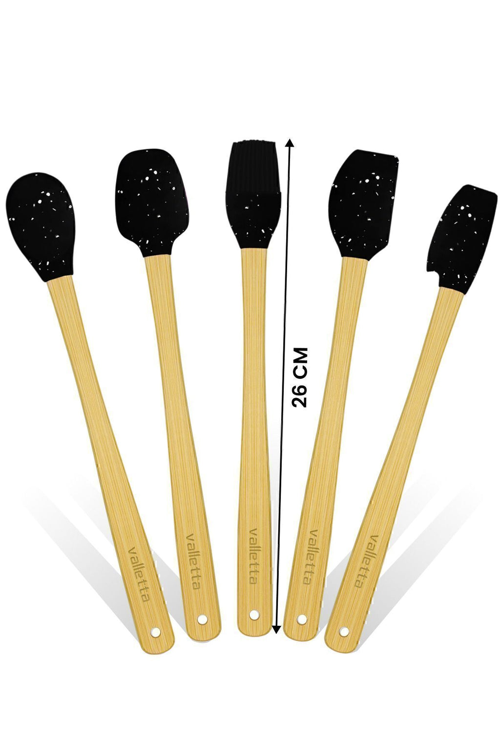 Indigo 5'li Siyah Noktalı Bambu Silikon Spatula Seti Uzun 26 Cm