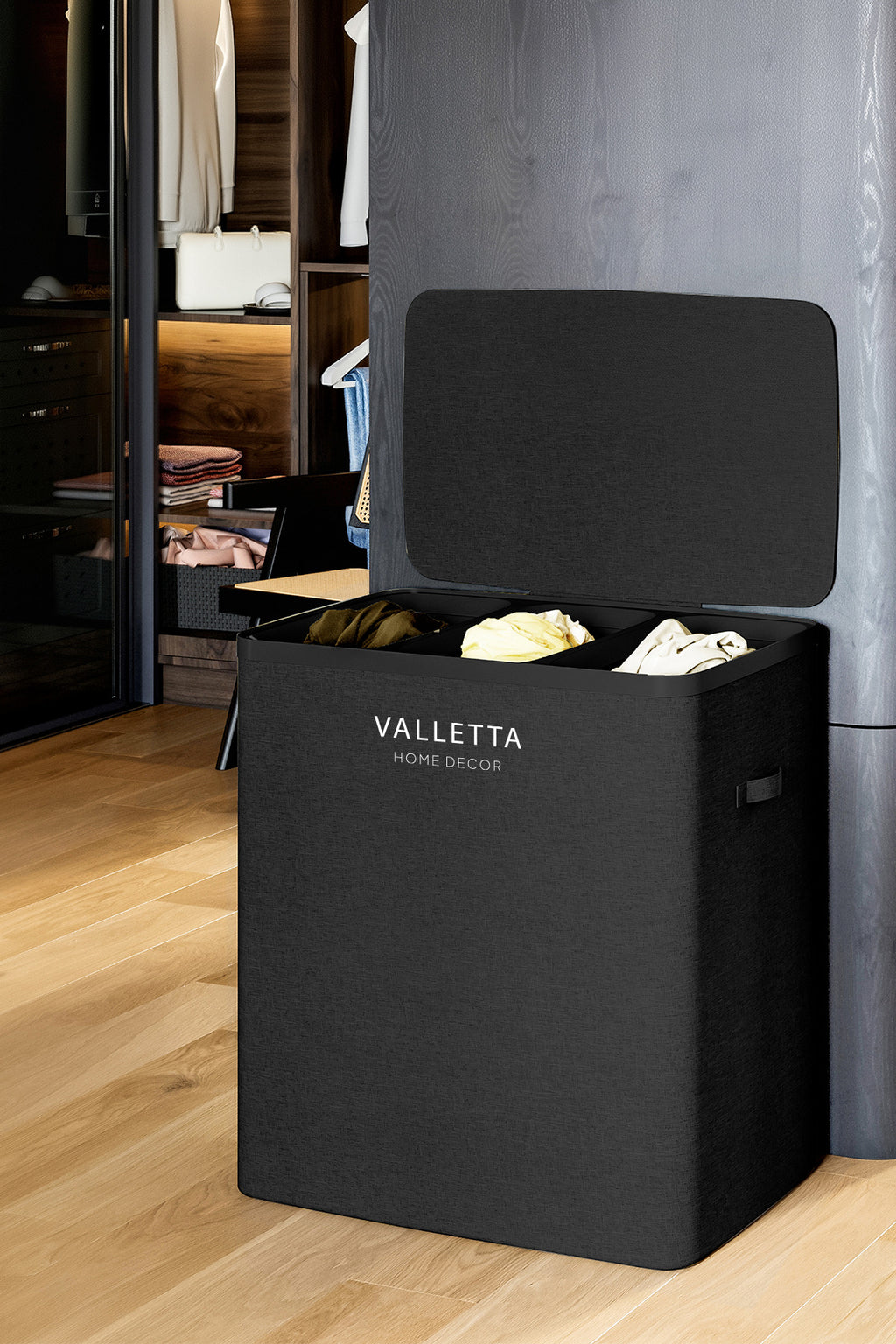 Paloma 120l Üç Yıkanabilir Bölmeli Katlanabilir Kumaş Kirli Çamaşır Sepeti Ink Black XL