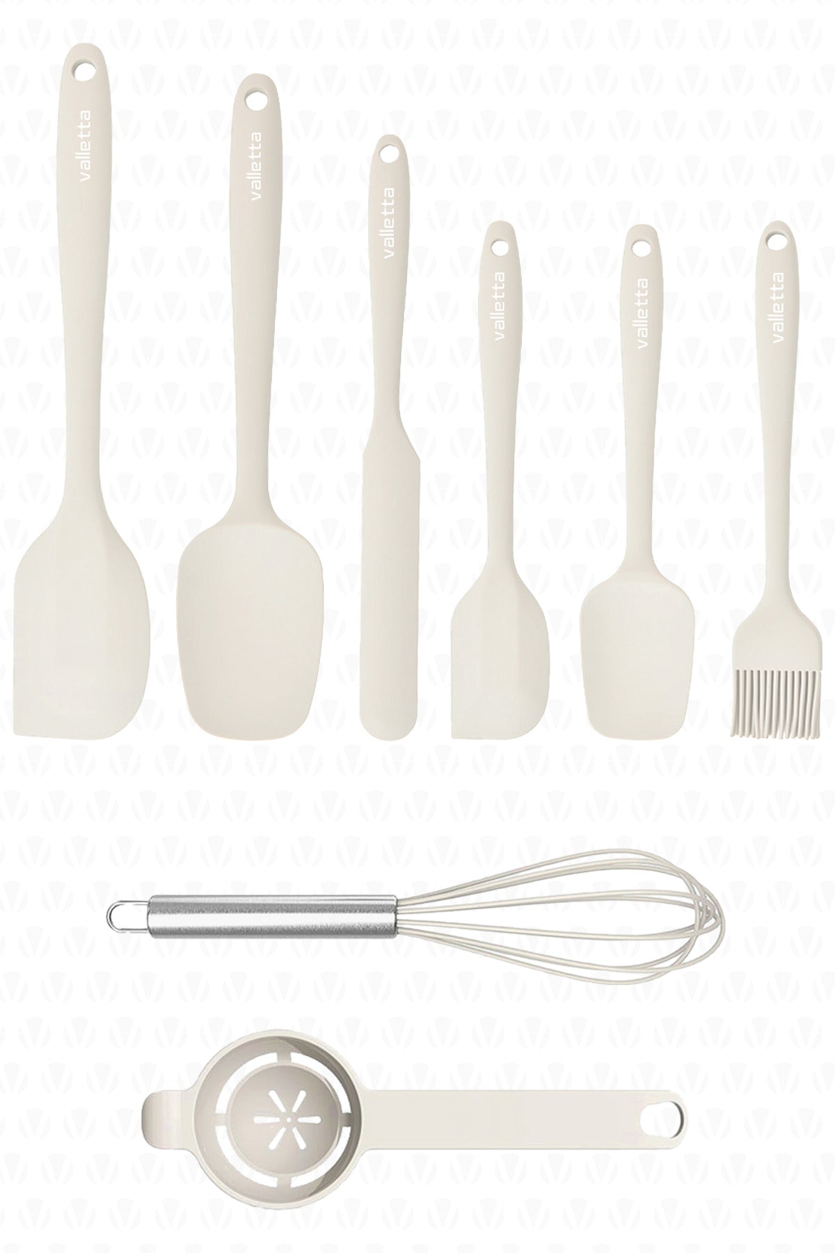 Drongo Isıya Dayanıklı Yanmaz Yapışmaz Silikon Spatula Seti 8 Parça Vanilya
