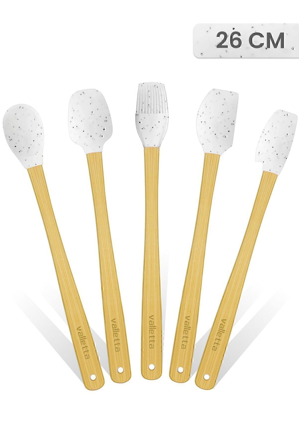 Indigo 5'li Beyaz Noktalı Bambu Silikon Spatula Seti Uzun 26 Cm