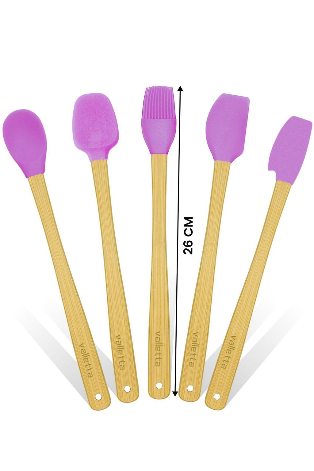 Indigo 5'li Pembe Bambu Silikon Spatula Seti Uzun 26 cm