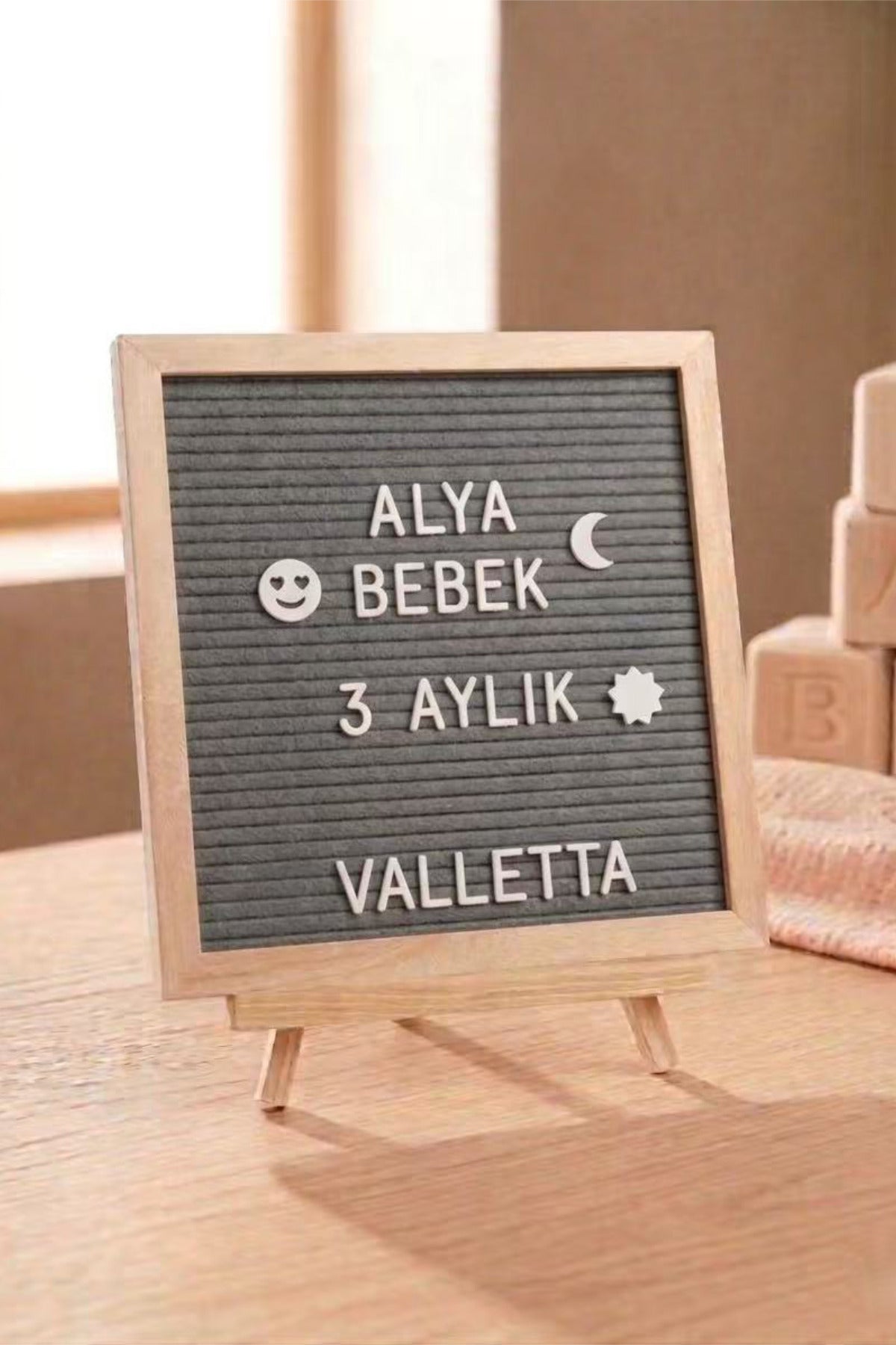 Palomita Ahşap Gri Yazı Panosu Mesaj Tahtası ve Beyaz Harf Seti 230 Karakter