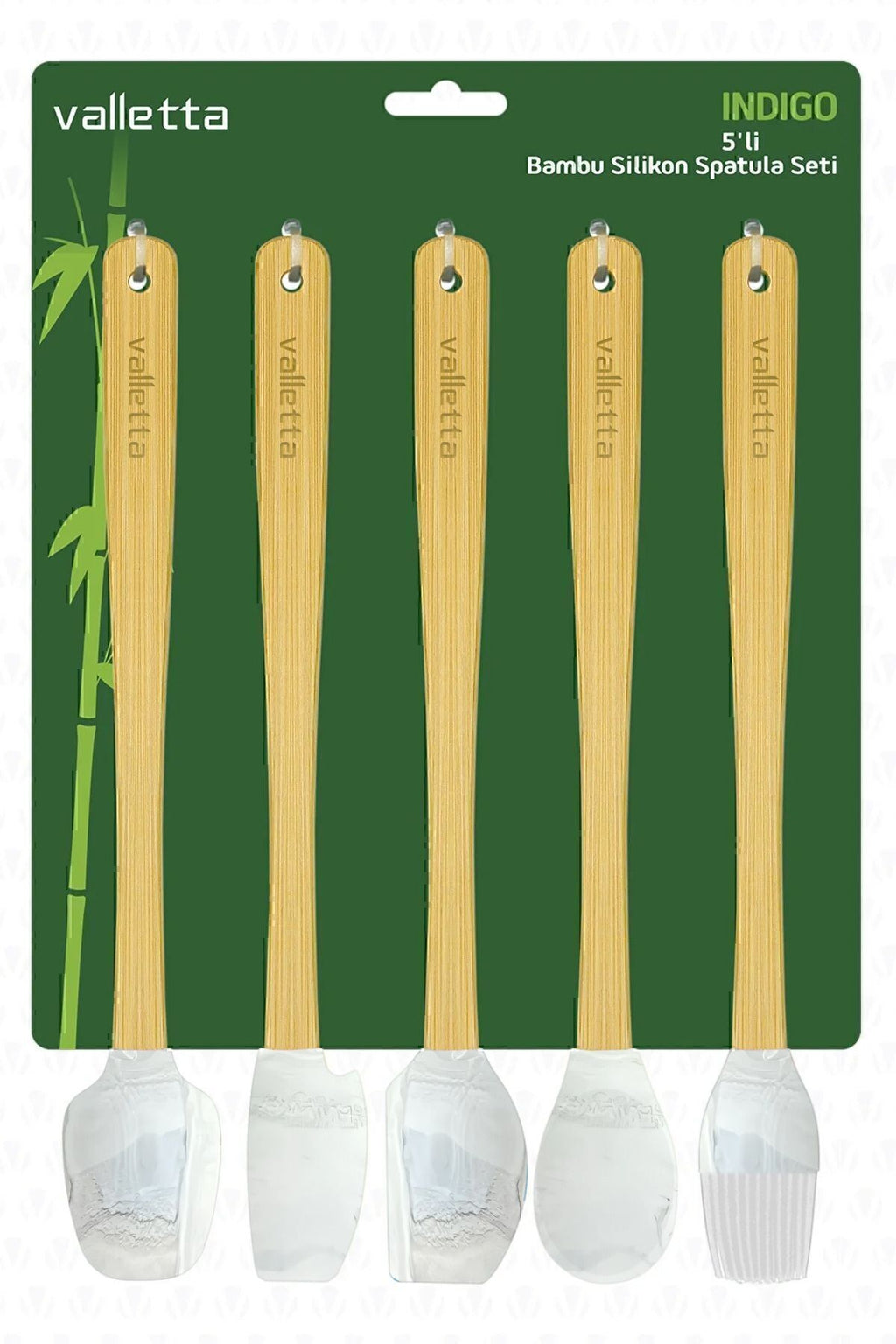 Indigo 5'li Gri Mermer Bambu Silikon Spatula Seti Uzun 26 Cm