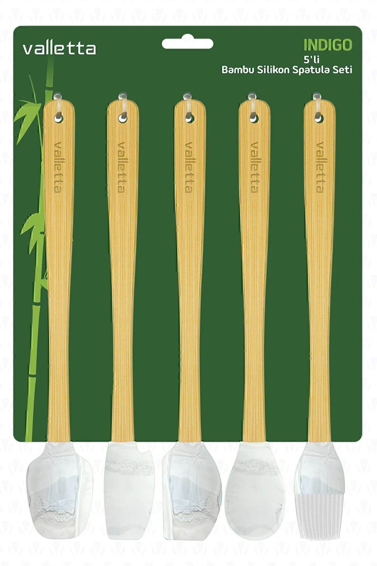 Indigo 5'li Gri Mermer Bambu Silikon Spatula Seti Uzun 26 Cm