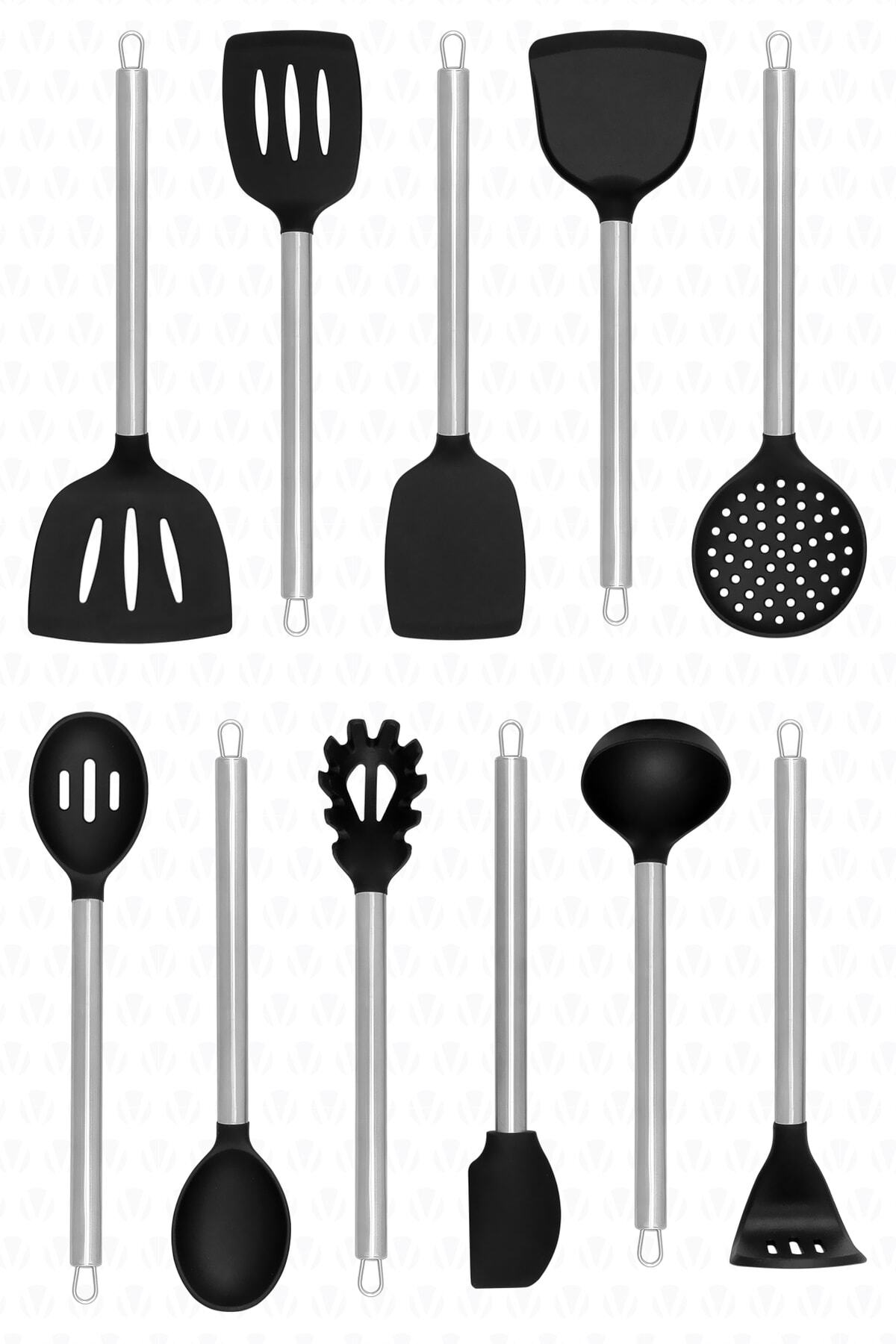 Noda 11 Parça Paslanmaz Çelik Silikon Uçlu Spatula Mutfak Seti Siyah