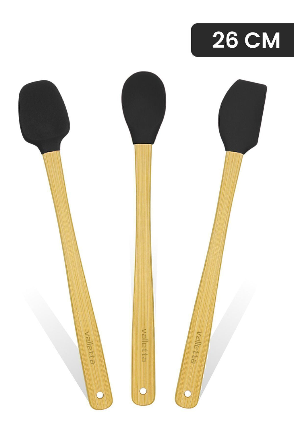 Indigo 3'lü Siyah Bambu Silikon Spatula Seti Uzun 26 Cm