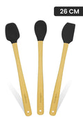 Indigo 3'lü Siyah Bambu Silikon Spatula Seti Uzun 26 Cm