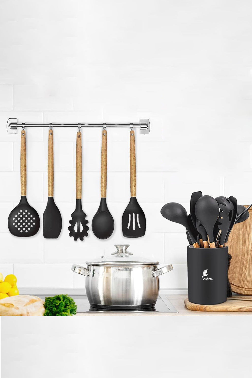 Marselis Isıya Dayanıklı Yanmaz Yapışmaz 35 Parça Silikon Spatula Mutfak Seti Siyah