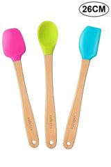Indigo 3'lü Renkli Bambu Saplı Silikon Spatula Seti Uzun 26cm