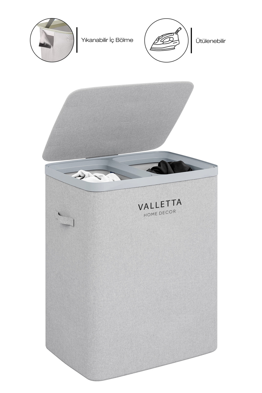 Paloma 100l Çift Bölmeli Katlanabilir Kumaş Kirli Çamaşır Sepeti Light Gray XL