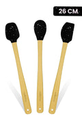 Indigo 3'lü Siyah Noktalı Bambu Silikon Spatula Seti Uzun 26 cm