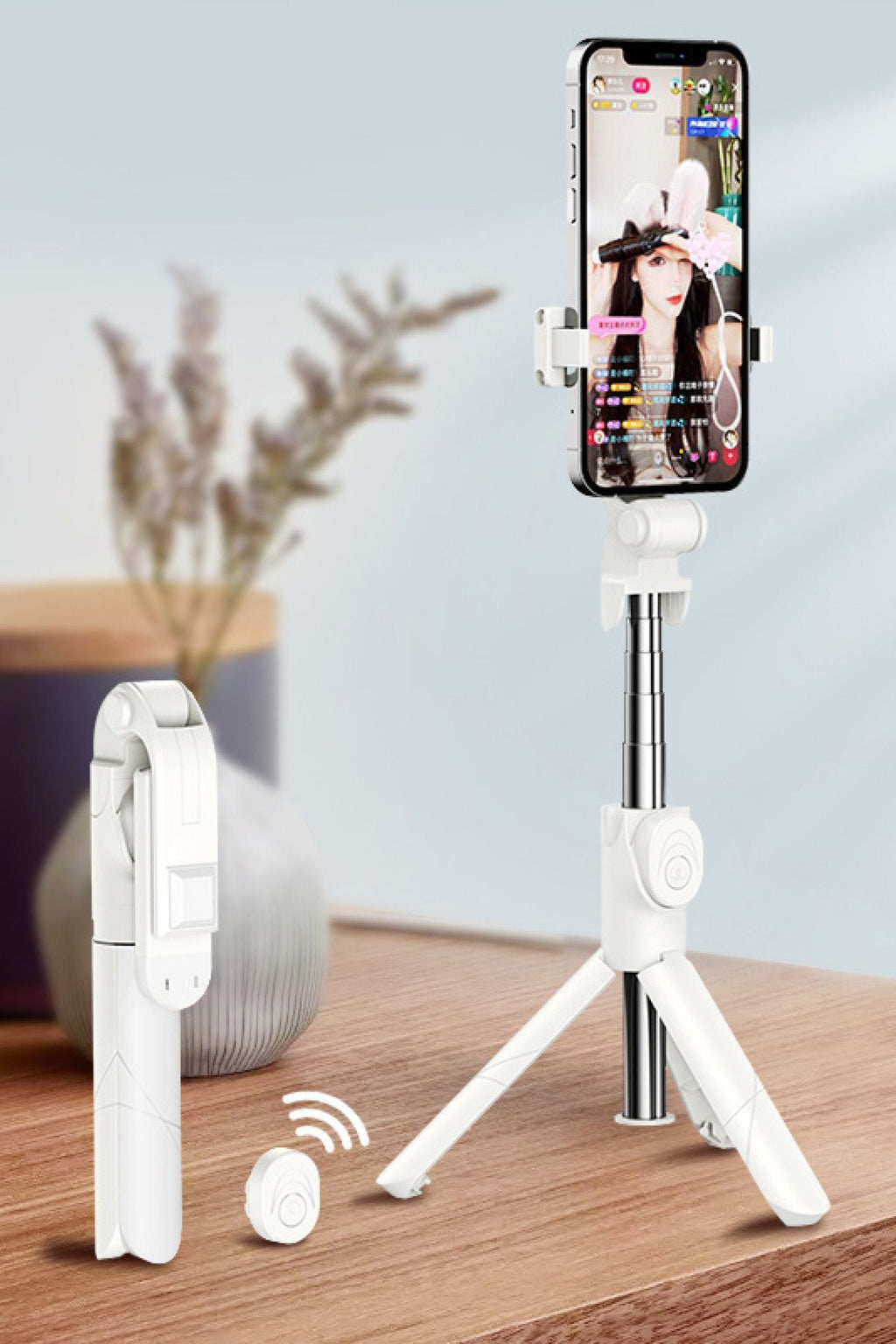 Bitonto Tripod Bluetooth Kumandalı Selfie Çubuğu Beyaz