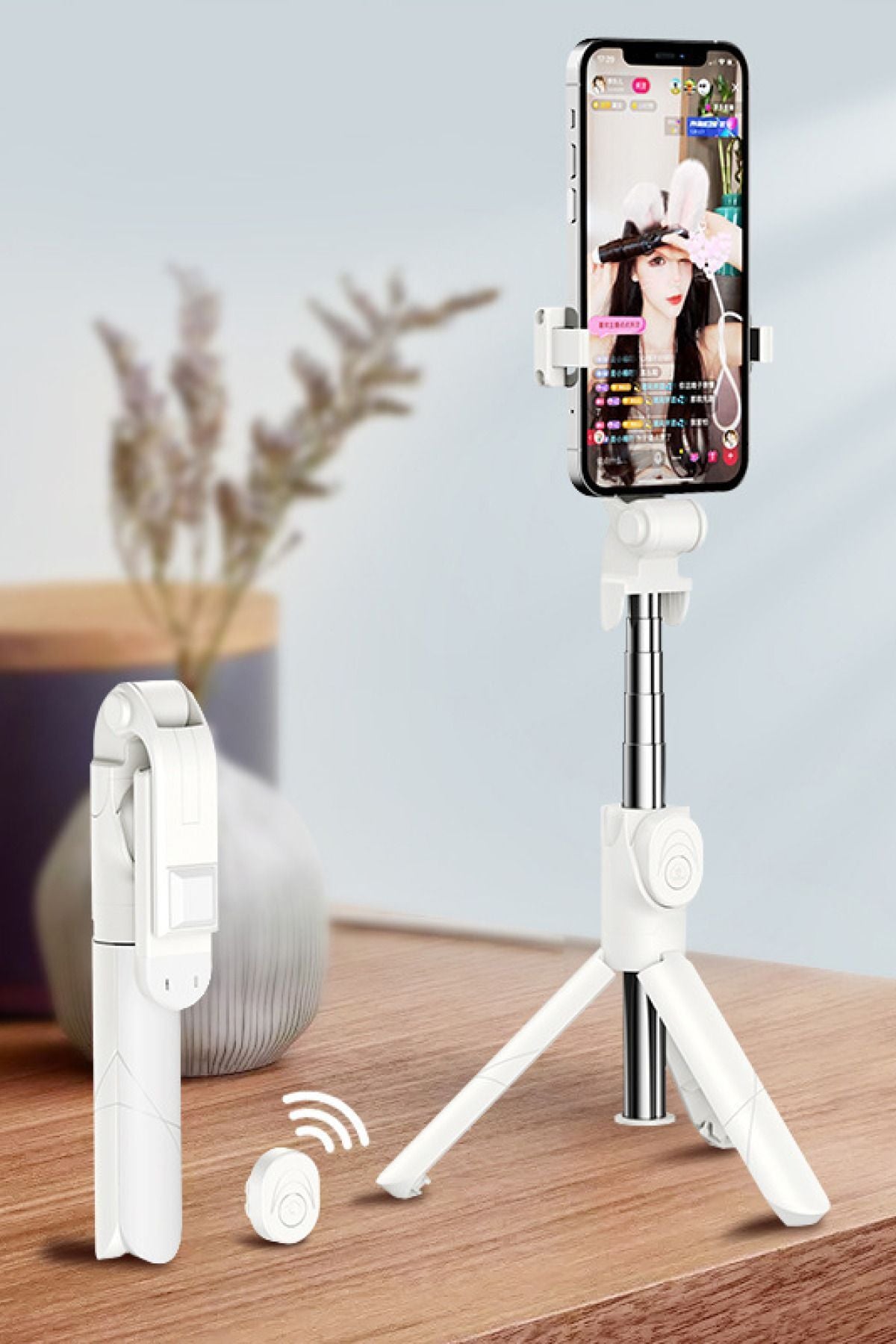Bitonto Tripod Bluetooth Kumandalı Selfie Çubuğu Beyaz