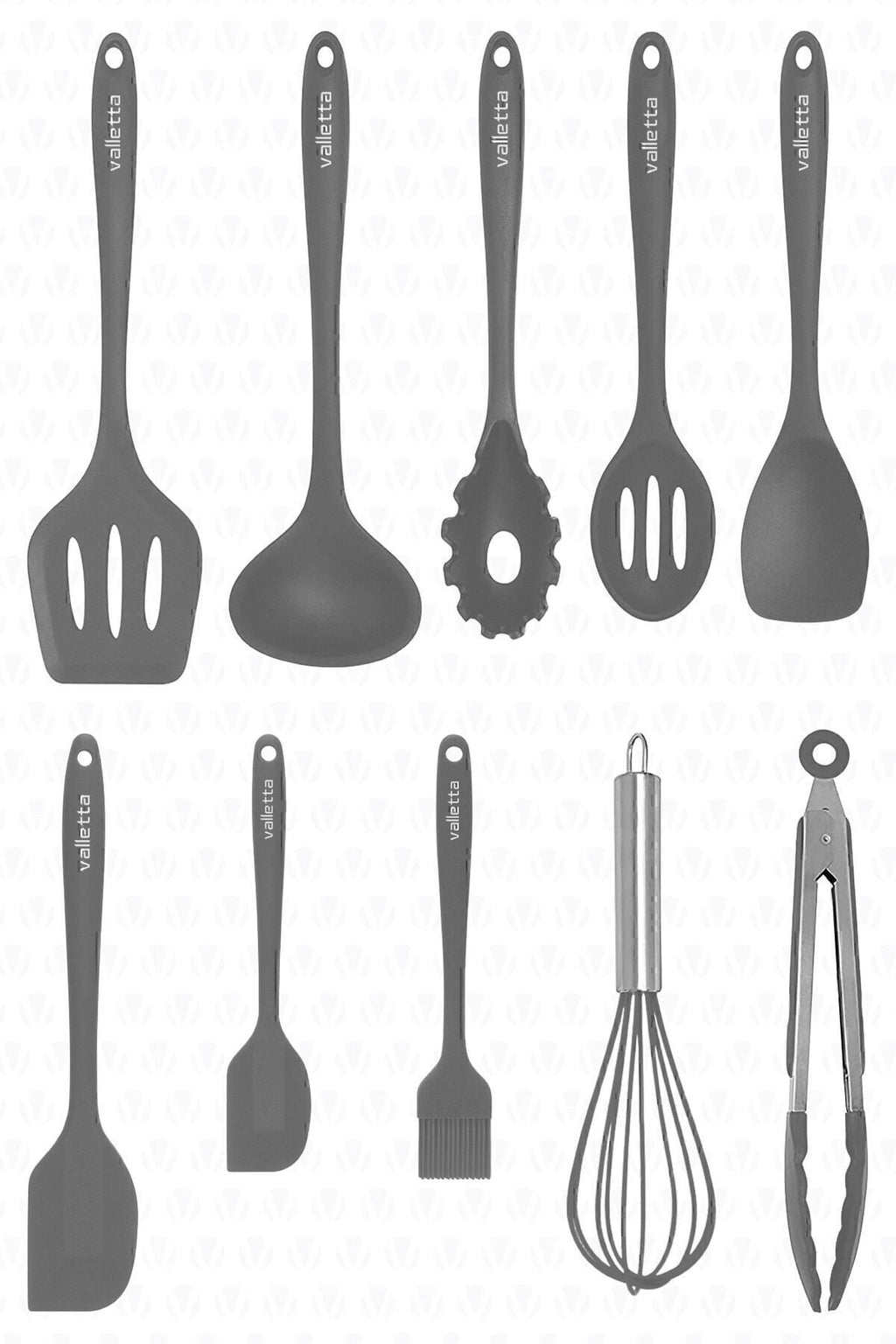 Salvatore Isıya Dayanıklı Yanmaz Yapışmaz Silikon Spatula Seti 10 Parça Gri