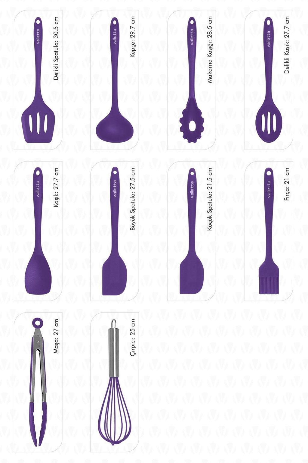 Salvatore Isıya Dayanıklı Yanmaz Yapışmaz Silikon Spatula Seti 10 Parça Mor