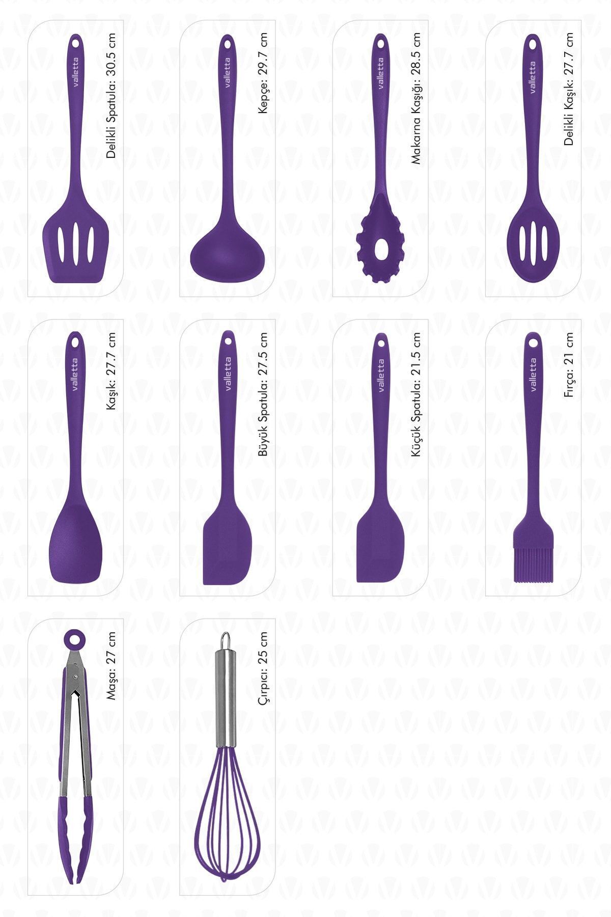 Salvatore Isıya Dayanıklı Yanmaz Yapışmaz Silikon Spatula Seti 10 Parça Mor