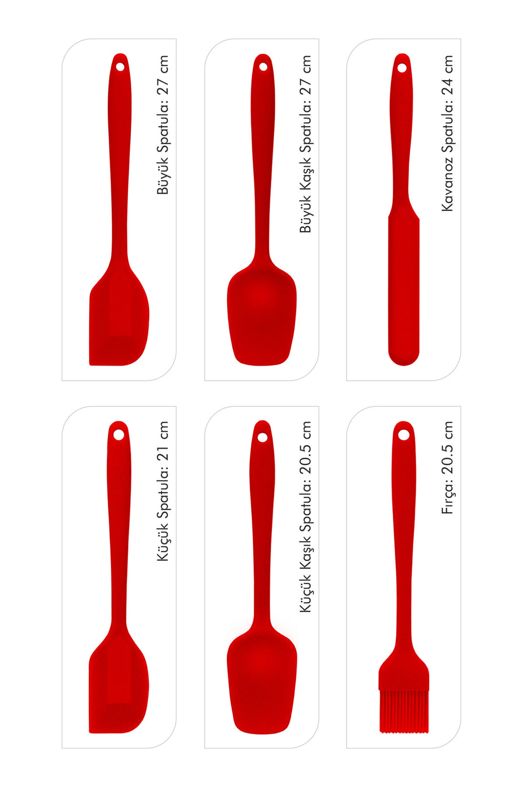 Margo Isıya Dayanıklı Yanmaz Yapışmaz Silikon Spatula Seti 6 Parça Kırmızı