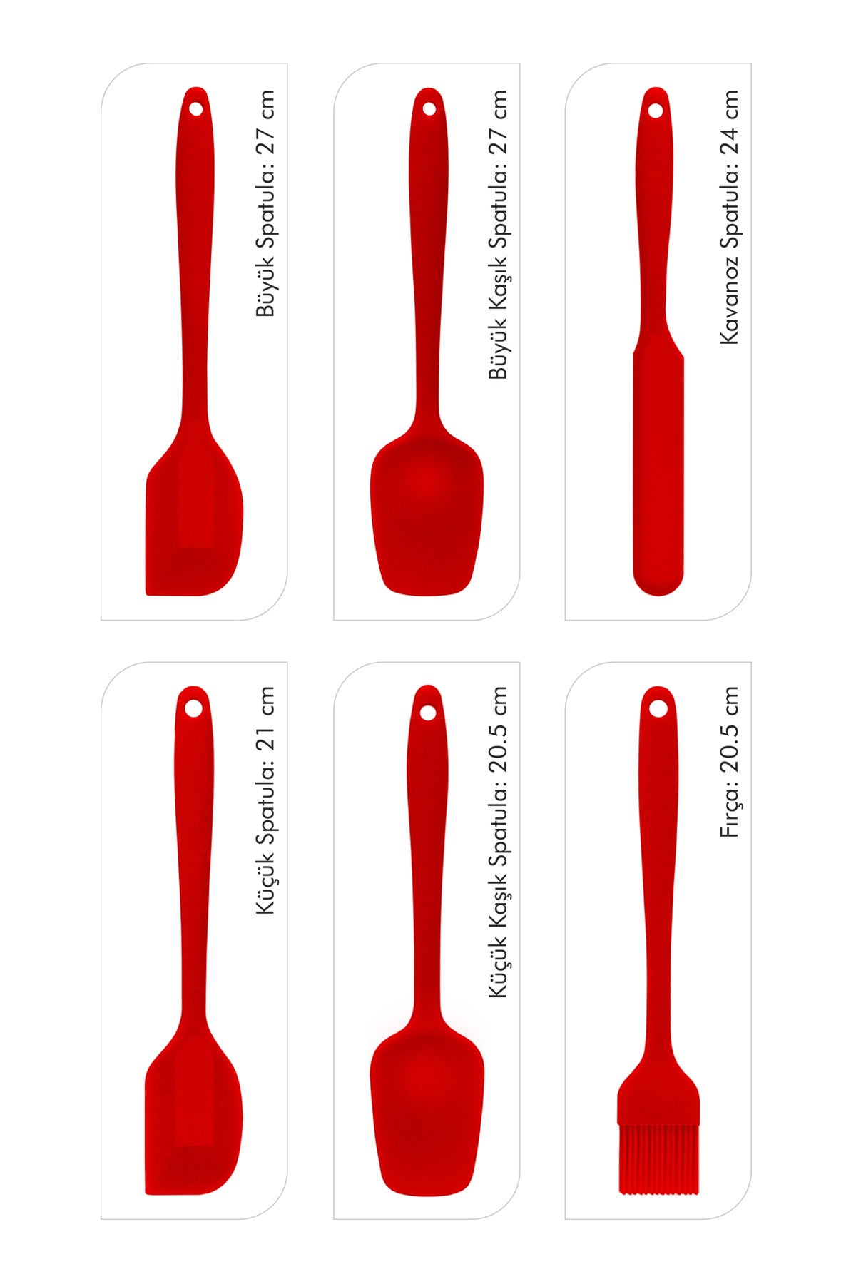 Margo Isıya Dayanıklı Yanmaz Yapışmaz Silikon Spatula Seti 6 Parça Kırmızı