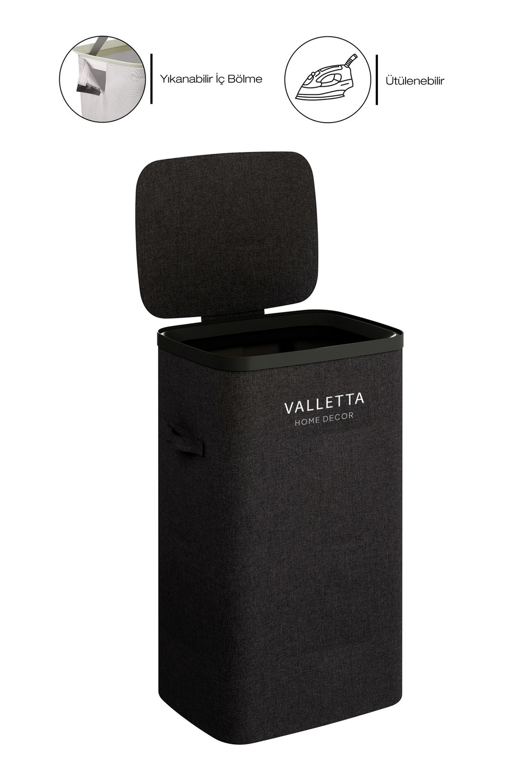 Paloma 60l Tek Yıkanabilir Bölmeli Katlanabilir Kumaş Kirli Çamaşır Sepeti Ink Black