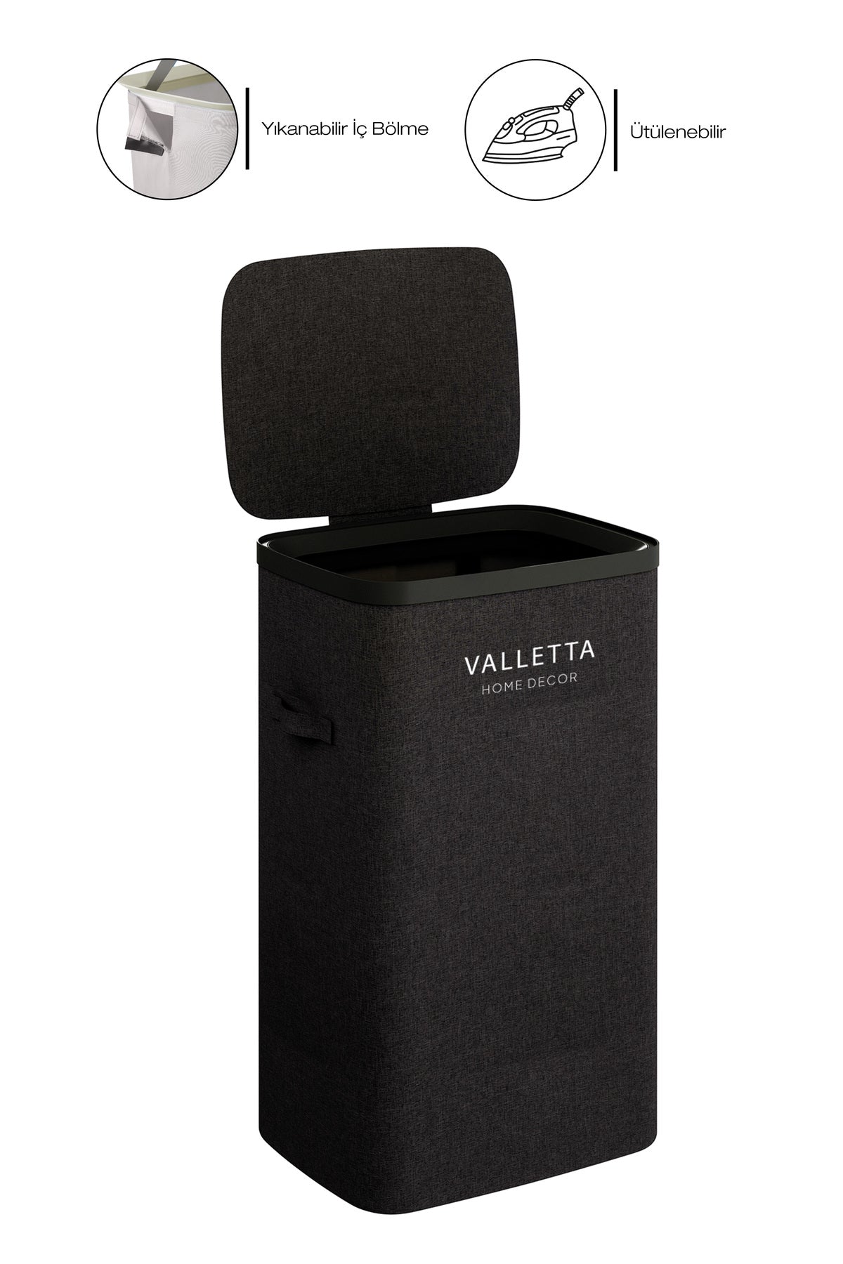 Paloma 60l Tek Yıkanabilir Bölmeli Katlanabilir Kumaş Kirli Çamaşır Sepeti Ink Black