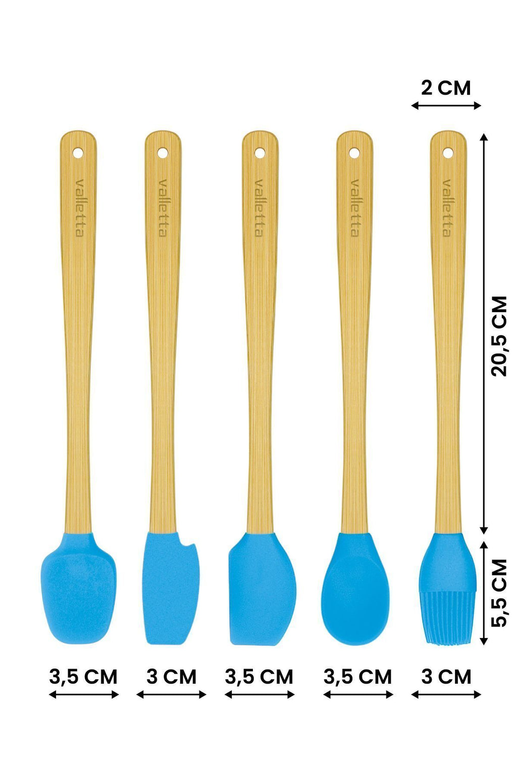 Indigo 5'li Turkuaz Bambu Silikon Spatula Seti Uzun 26 Cm