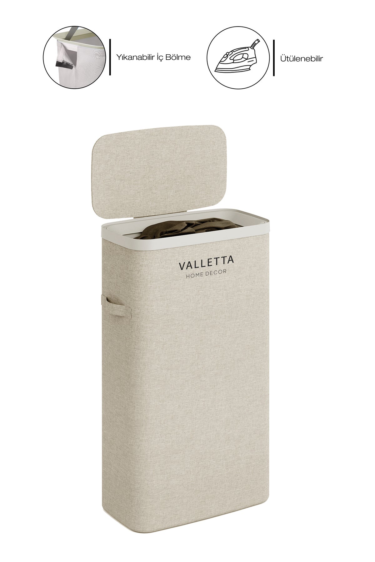 Paloma 40l Tek Yıkanabilir Bölmeli Katlanabilir Kumaş Kirli Çamaşır Sepeti Cappuccino Beige