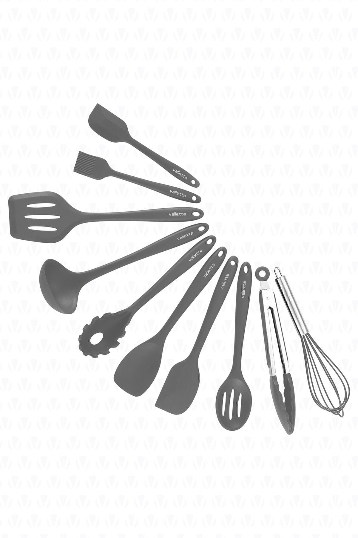 Salvatore Isıya Dayanıklı Yanmaz Yapışmaz Silikon Spatula Seti 10 Parça Gri