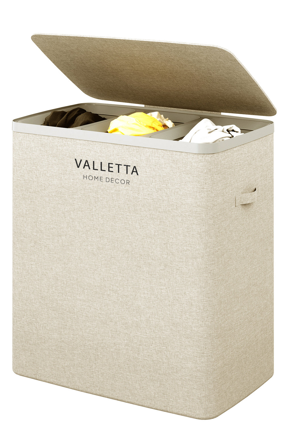 Paloma 120l Üç Yıkanabilir Bölmeli Katlanabilir Kumaş Kirli Çamaşır Sepeti Cappuccino Beige XL
