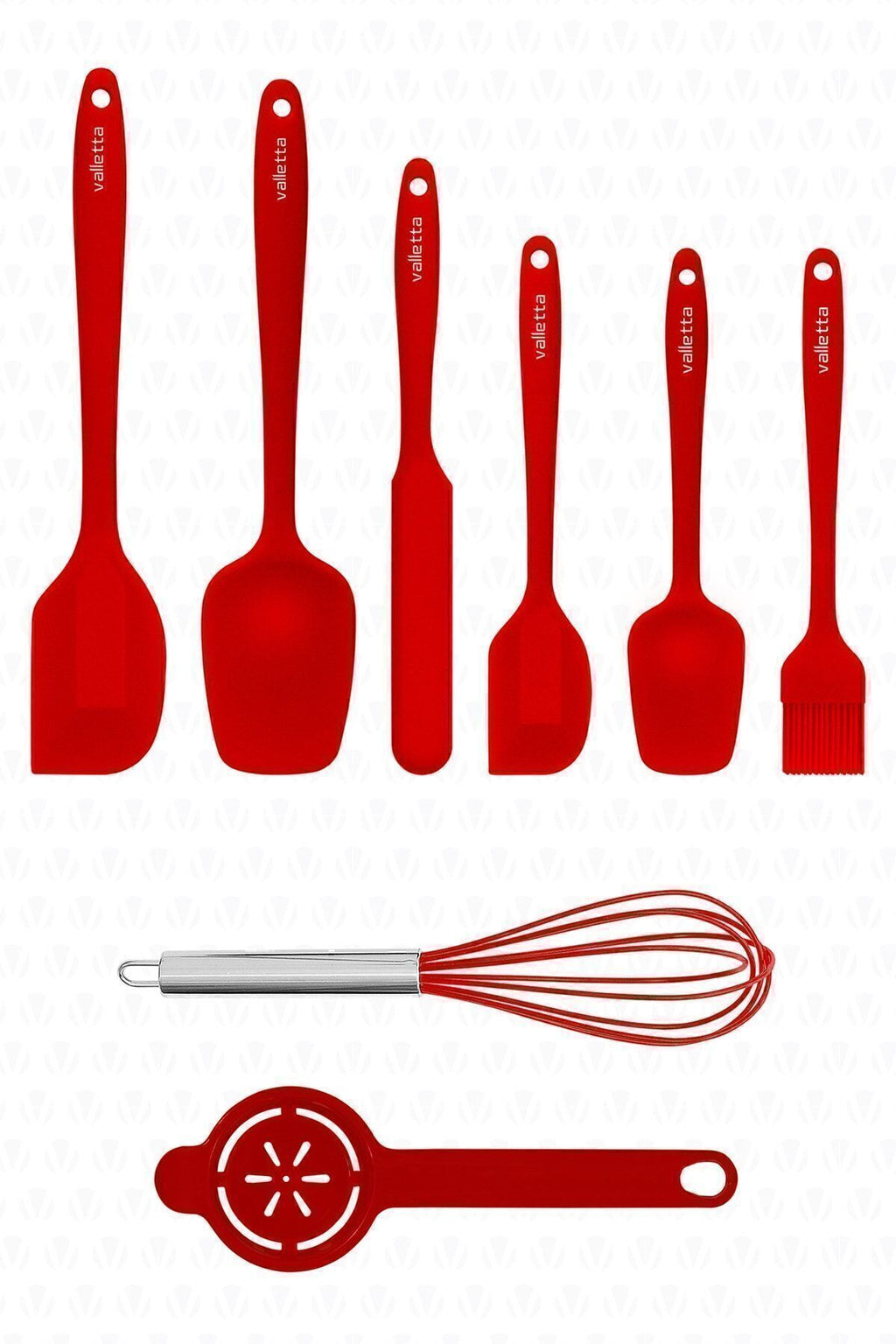 Drongo Isıya Dayanıklı Yanmaz Yapışmaz Silikon Spatula Seti 8 Parça Kırmızı