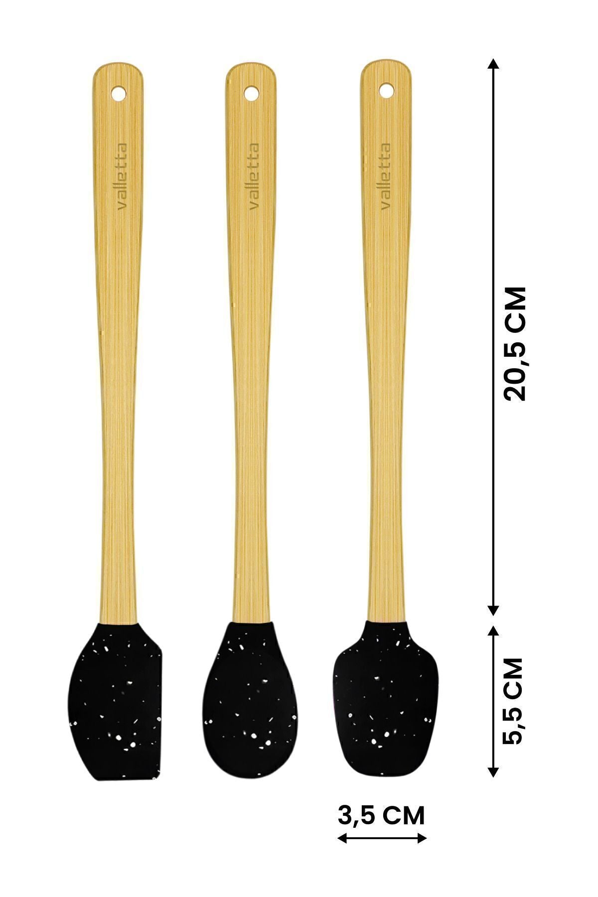 Indigo 3'lü Siyah Noktalı Bambu Silikon Spatula Seti Uzun 26 cm