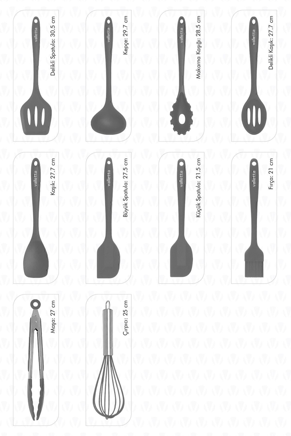 Salvatore Isıya Dayanıklı Yanmaz Yapışmaz Silikon Spatula Seti 10 Parça Gri