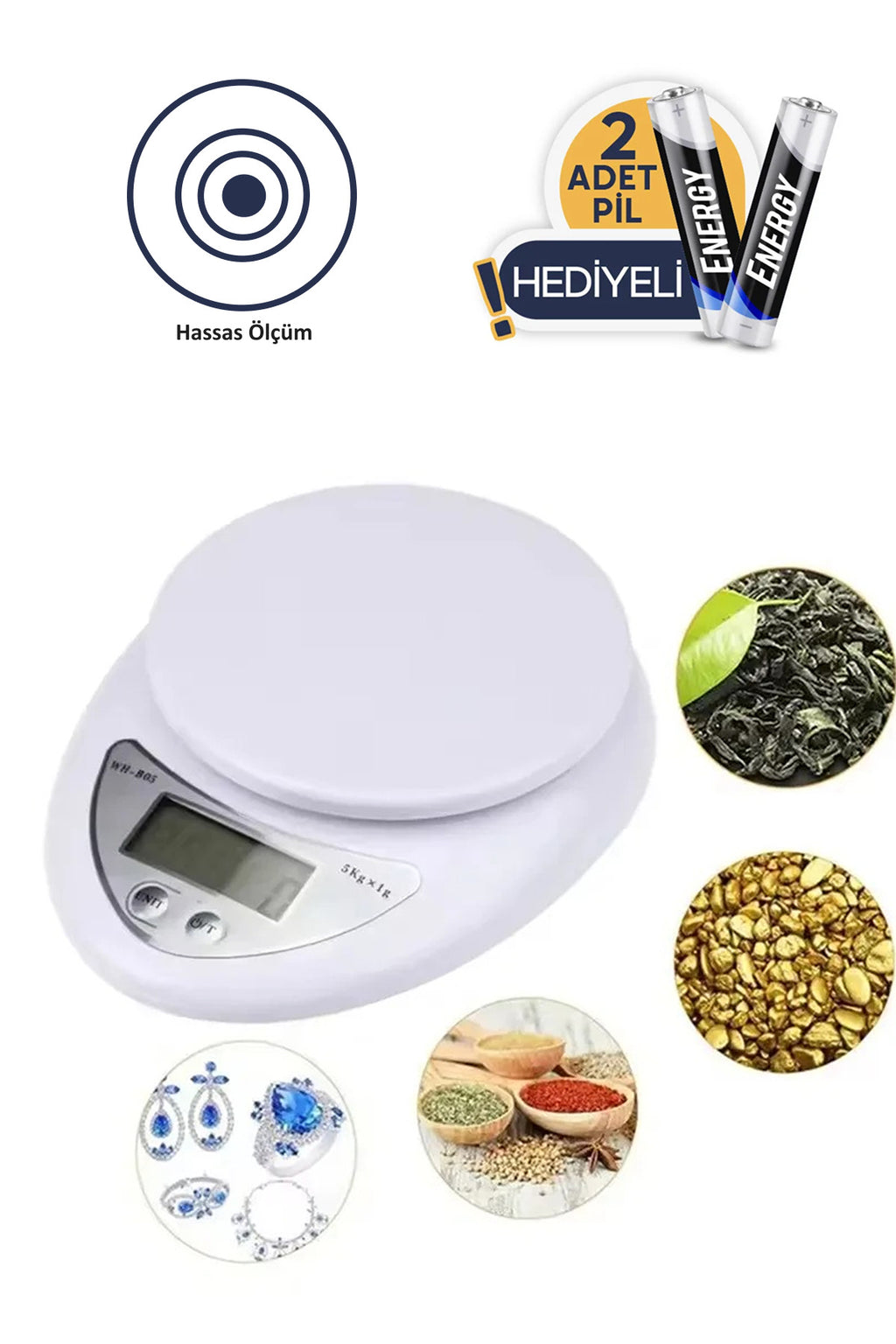 Sargasso Pil Hediyeli Mutfak Terazisi Dijital Tartı Lcd Ekranlı