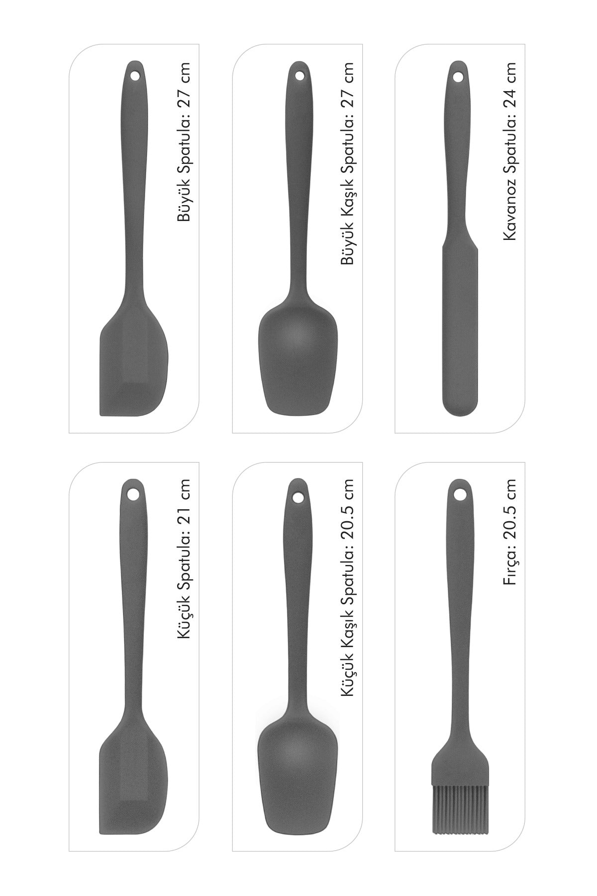 Margo Isıya Dayanıklı Yanmaz Yapışmaz Silikon Spatula Seti 6 Parça Gri