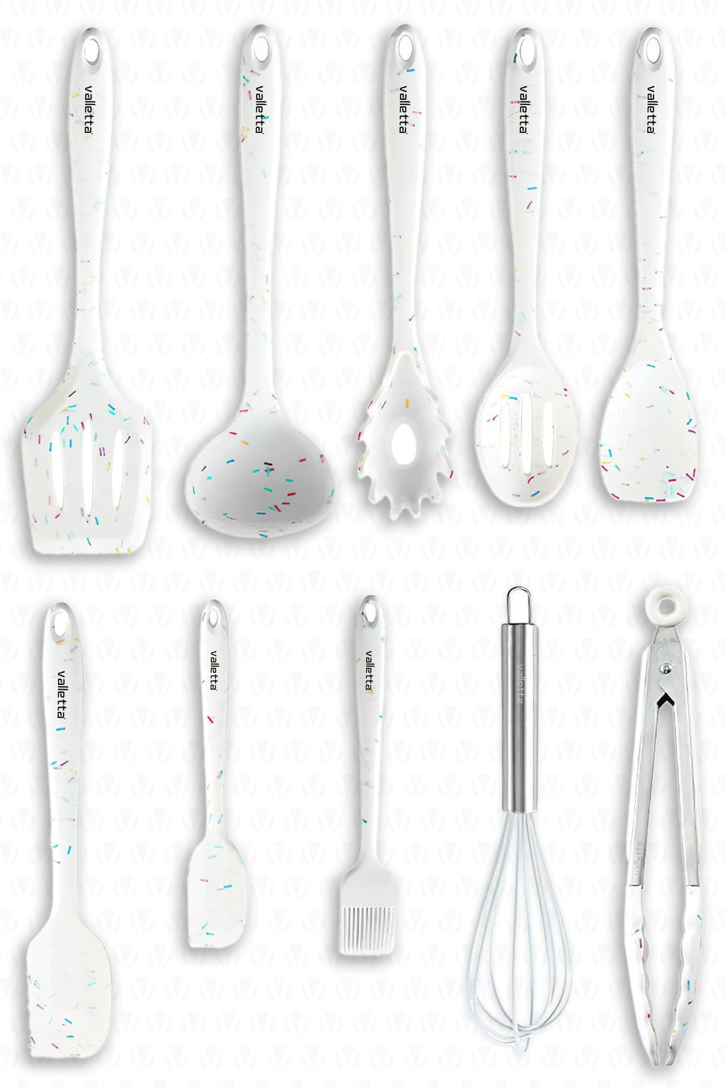 Salvatore 10 Parça Spatula Set Beyaz Renkli Noktalı
