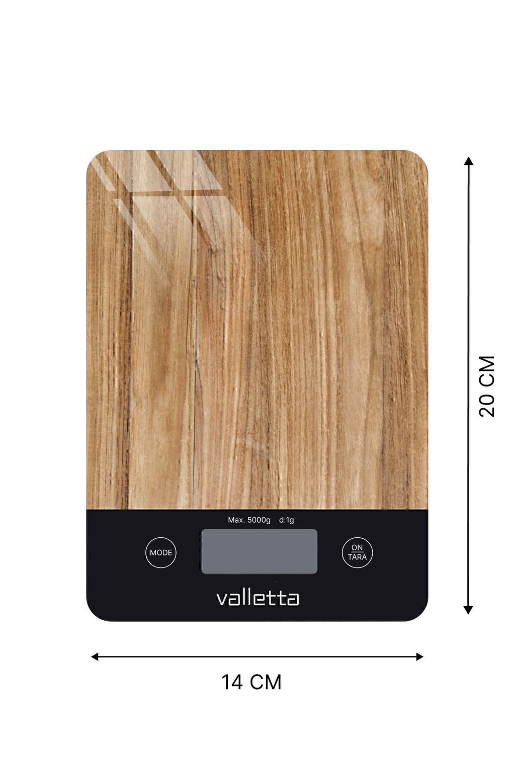 Carioca Pil Hediyeli Ahşap Desenli Dijital Cam Mutfak Tartısı 5 Kg Lcd Ekranlı