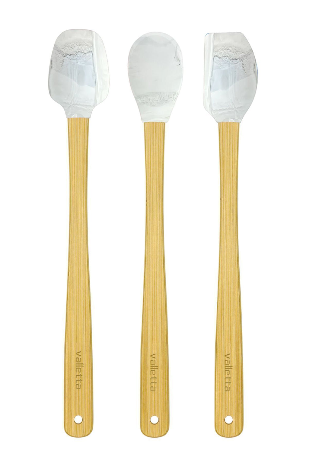 Indigo 3'lü Gri Mermer Bambu Silikon Spatula Seti Uzun 26 cm