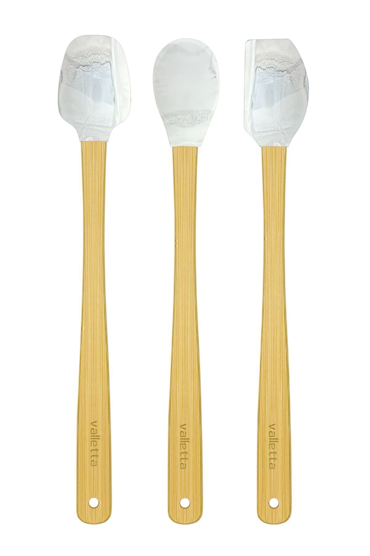 Indigo 3'lü Gri Mermer Bambu Silikon Spatula Seti Uzun 26 cm
