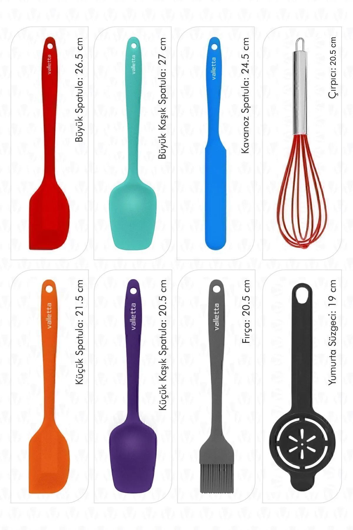 Drongo Isıya Dayanıklı Yanmaz Yapışmaz Silikon Spatula Seti 8 Parça Karışık Renk