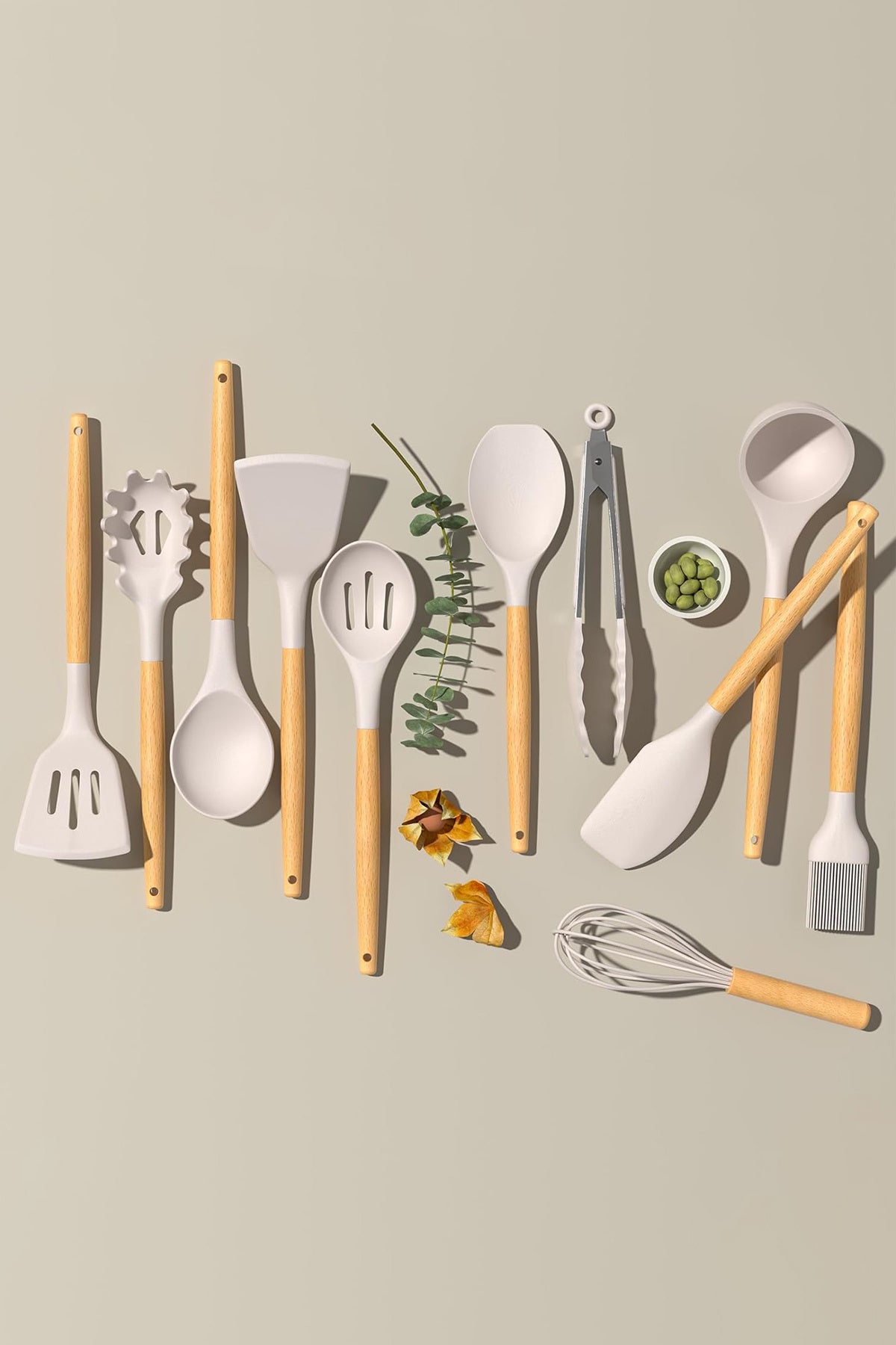 Mikla Isıya Dayanıklı Yanmaz Yapışmaz 33 Parça Silikon Spatula Mutfak Seti Vanilya