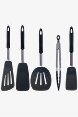 Isıya Dayanıklı Yanmaz Yapışmaz Silikon, Paslanmaz Çelik Spatula Set 5 Prça Siyah